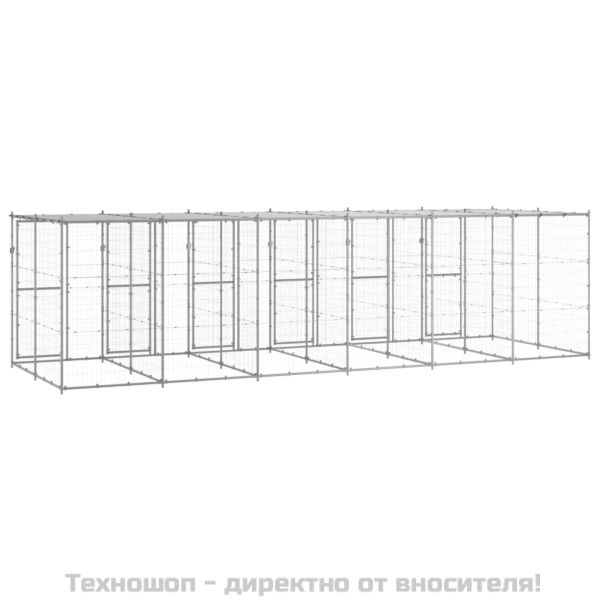 Външна клетка за кучета с покрив, поцинкована стомана, 14,52 м²