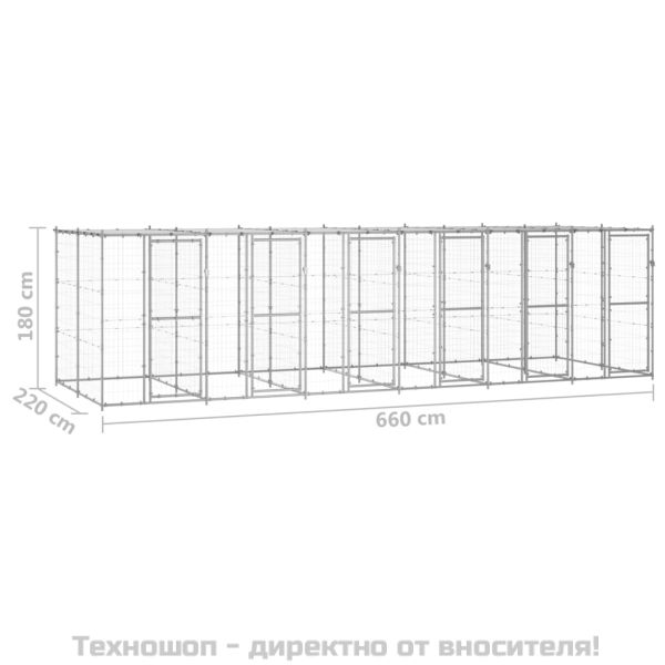 Външна клетка за кучета с покрив, поцинкована стомана, 14,52 м²