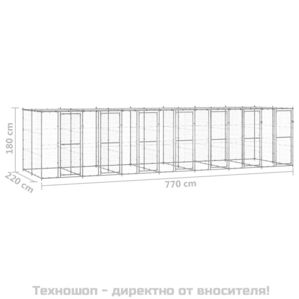 Външна клетка за куче с покрив, поцинкована стомана, 16,94 м²