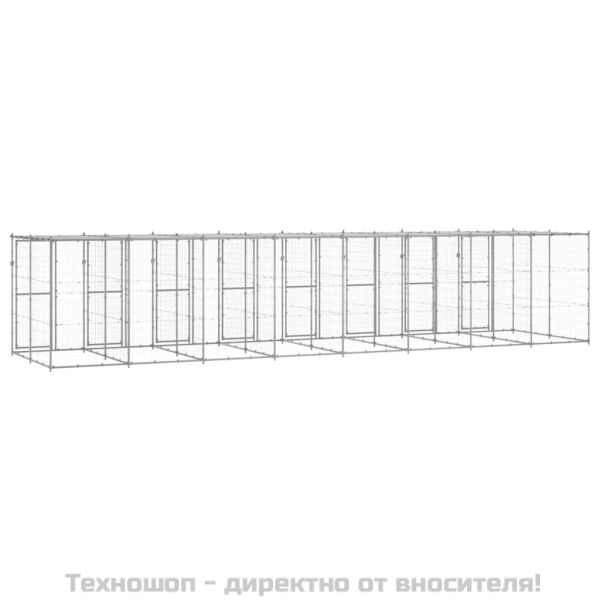Външна клетка за кучета с покрив, поцинкована стомана, 19,36 м²
