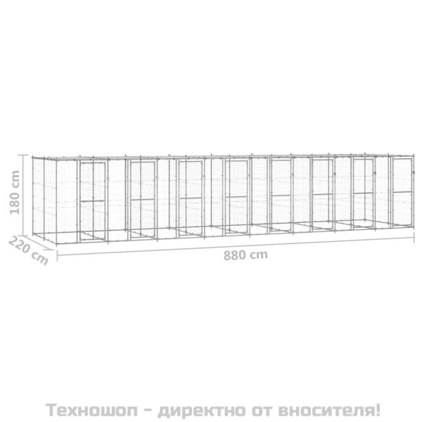 Външна клетка за кучета с покрив, поцинкована стомана, 19,36 м²