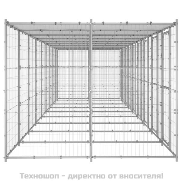 Външна клетка за куче с покрив, поцинкована стомана, 21,78 м²