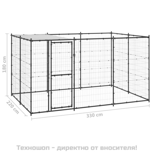 Външна клетка за кучета с покрив, стомана, 7,26 м²