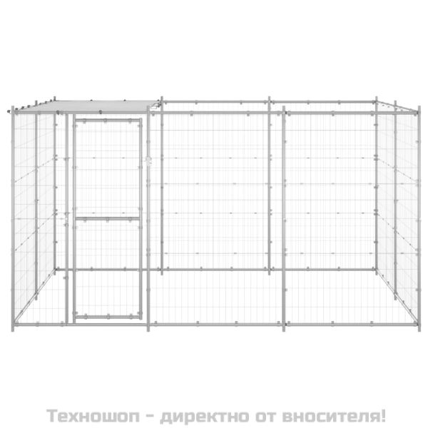 Външна клетка за кучета с покрив, поцинкована стомана, 7,26 м²