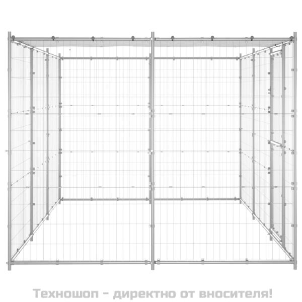 Външна клетка за кучета с покрив, поцинкована стомана, 7,26 м²