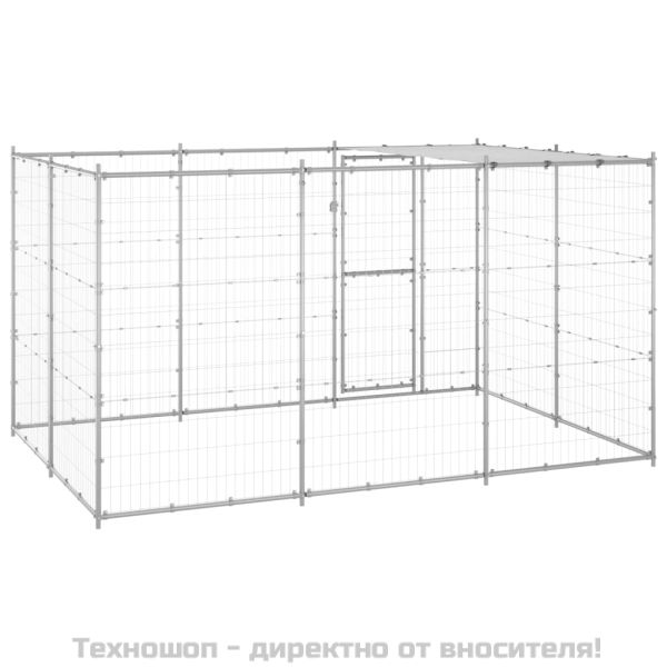 Външна клетка за кучета с покрив, поцинкована стомана, 7,26 м²