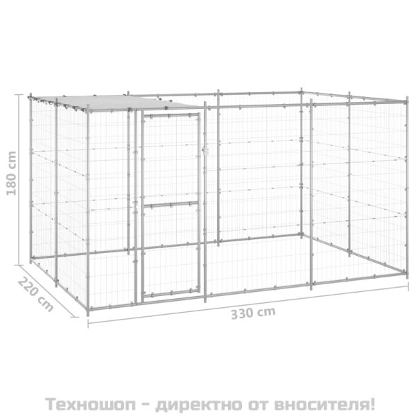 Външна клетка за кучета с покрив, поцинкована стомана, 7,26 м²