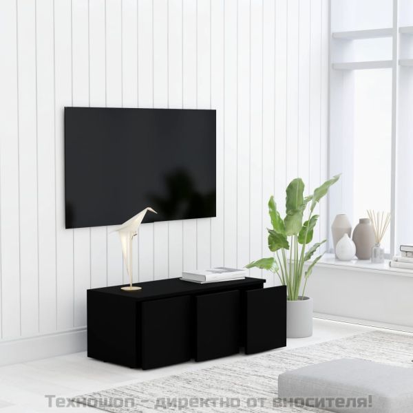 ТВ шкаф, черен, 80x34x30 см, инженерно дърво