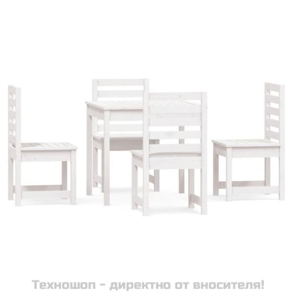 Градински трапезен комплект от 5 части, бял, масивен бор