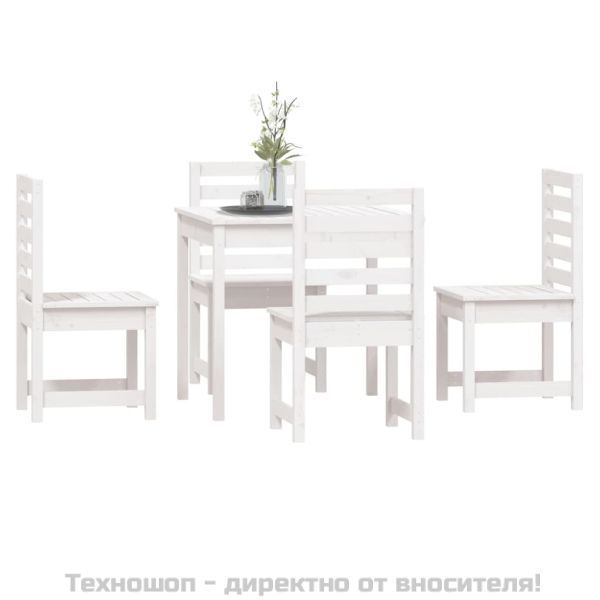 Градински трапезен комплект от 5 части, бял, масивен бор