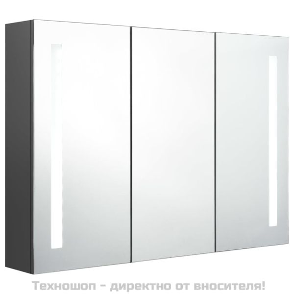 LED шкаф с огледало за баня, 89x14x62 см, сив