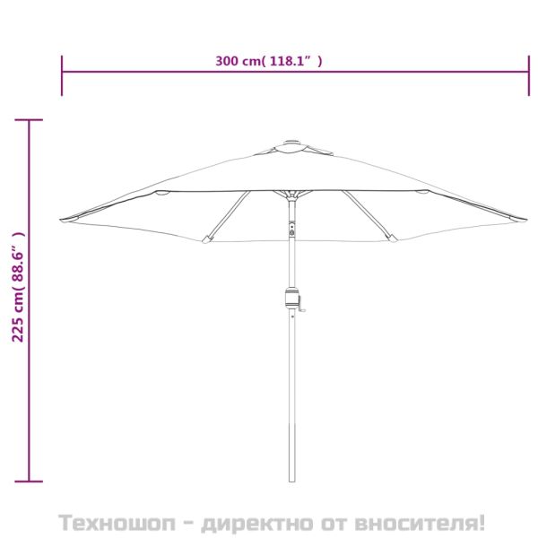 Градински чадър с LED светлини, стоманен прът, 300 см, антрацит