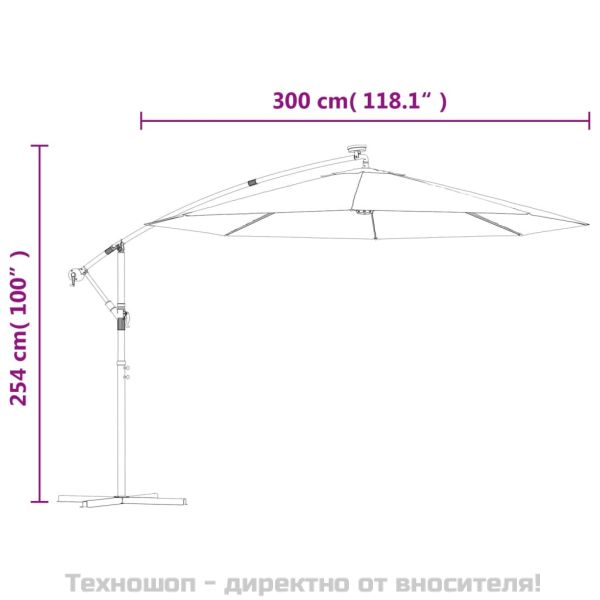 Конзолен градински чадър с LED и стоманен стълб 300 см антрацит