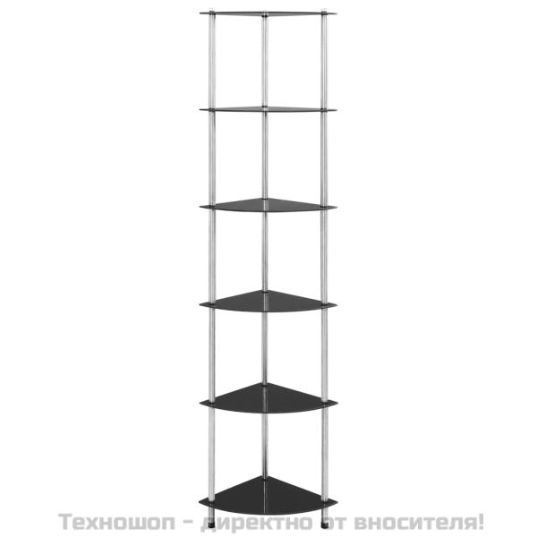 6-етажен рафт, черен, 30x30x160 см, закалено стъкло