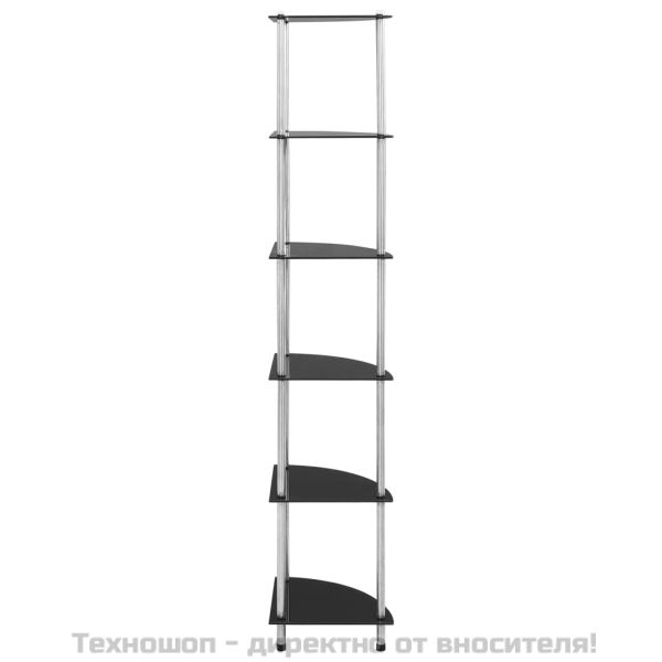 6-етажен рафт, черен, 30x30x160 см, закалено стъкло