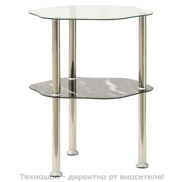Странична маса с 2 рафта прозрачно и черно 38x38x50 см стъкло