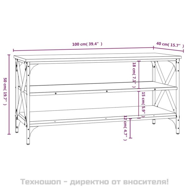 ТВ шкаф, кафяв дъб, 100x40x50 см, инженерно дърво