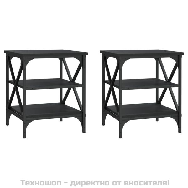 Странични маси, 2 бр, черни, 40x42x50 см, инженерно дърво