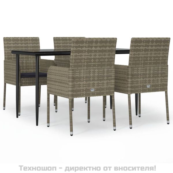 Градински трапезен комплект 5 части с възглавници сив полиратан