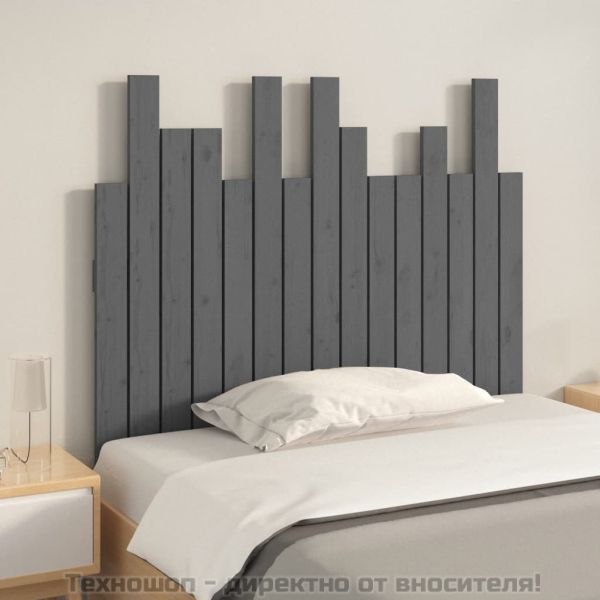 Стенна табла за спалня, сива, 95,5x3x80 см, борово дърво масив