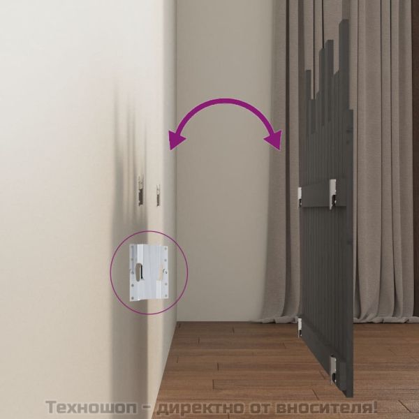 Стенна табла за спалня, сива, 95,5x3x80 см, борово дърво масив