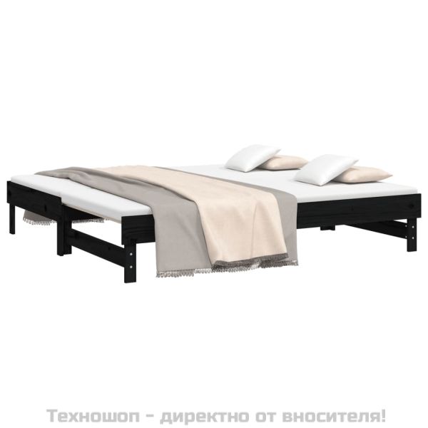 Разтегателно дневно легло, черно, 2x(90x190) см, бор масив