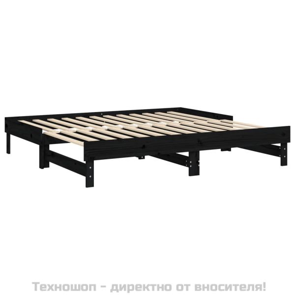 Разтегателно дневно легло, черно, 2x(90x190) см, бор масив