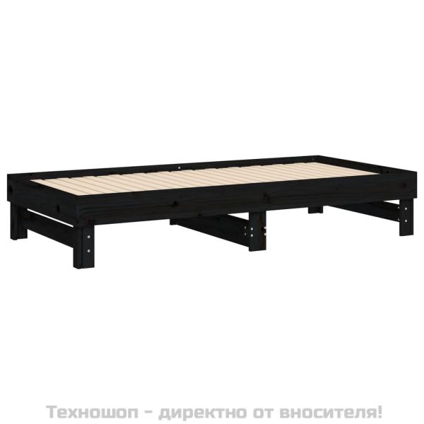 Разтегателно дневно легло, черно, 2x(90x190) см, бор масив