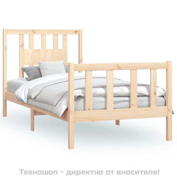 Рамка за легло с табла, борово дърво масив, 90x200 см