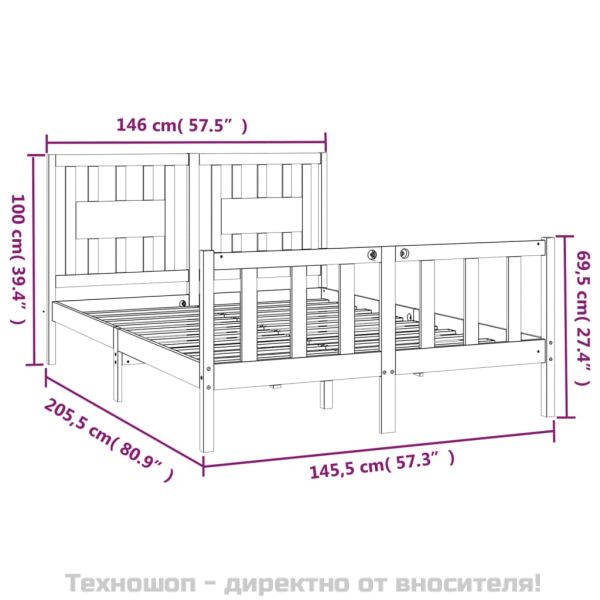 Рамка за легло с табла, бяла, бор масив, 140х200 см
