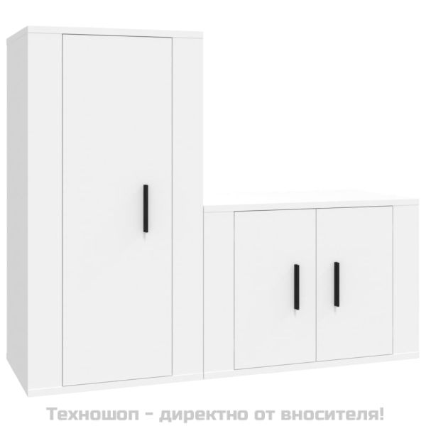 Комплект ТВ шкафове от 2 части, бели, инженерно дърво