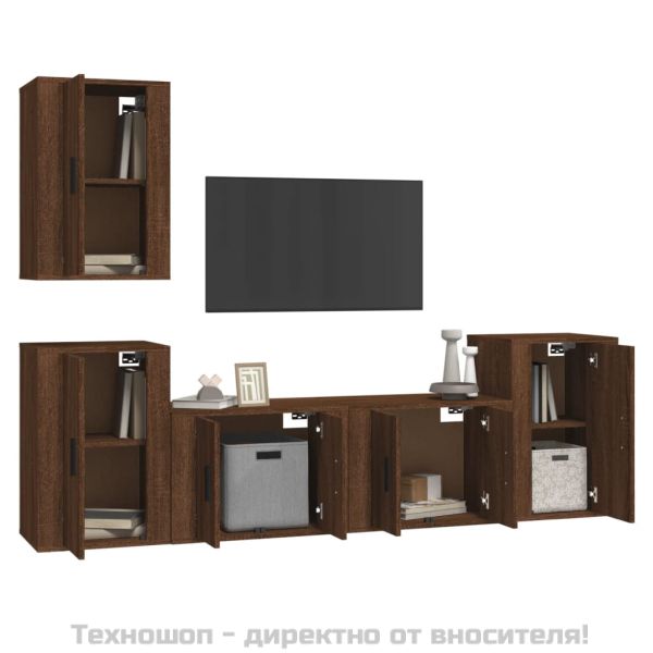 Комплект ТВ шкафове от 5 части, Кафяв дъб, инженерно дърво