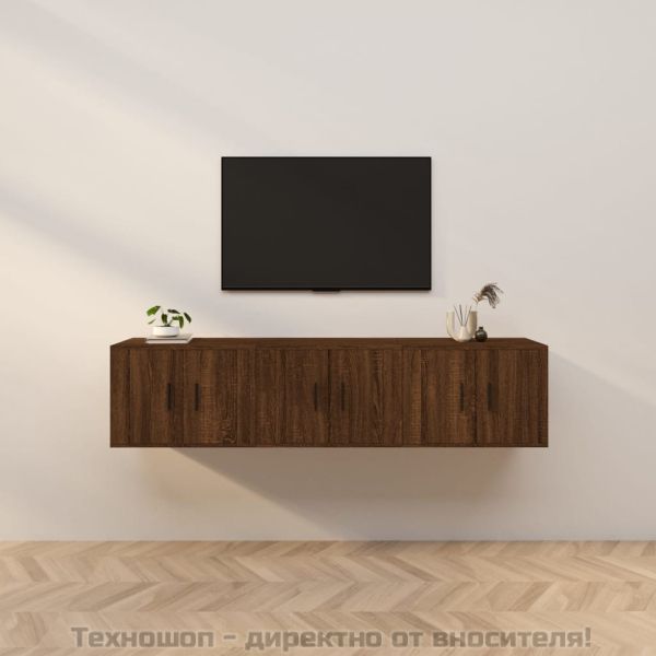 ТВ шкафове със стенен монтаж, 3 бр, кафяв дъб, 57x34,5x40 см