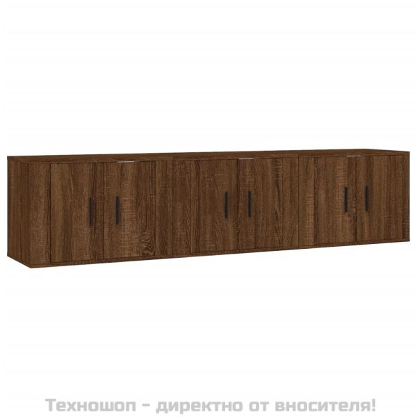 ТВ шкафове със стенен монтаж, 3 бр, кафяв дъб, 57x34,5x40 см