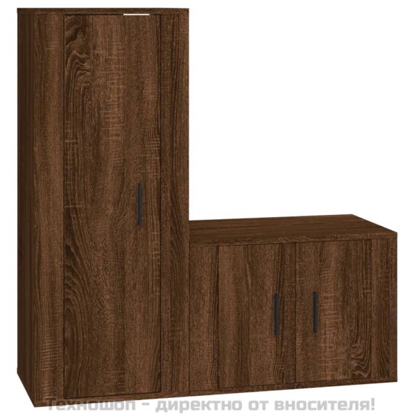 Комплект ТВ шкафове от 2 части, кафяв дъб, инженерно дърво