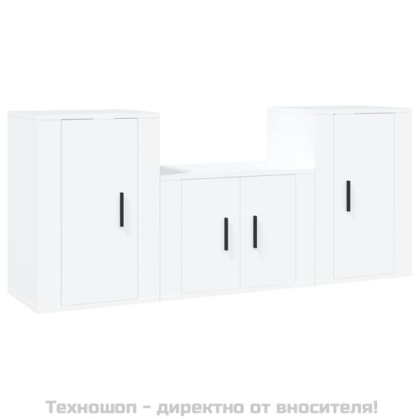 Комплект ТВ шкафове от 3 части, бял, инженерно дърво