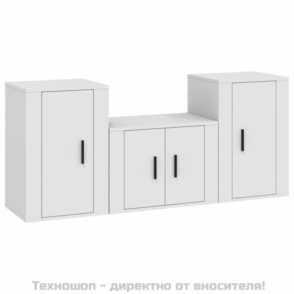 Комплект ТВ шкафове от 3 части, бял, инженерно дърво