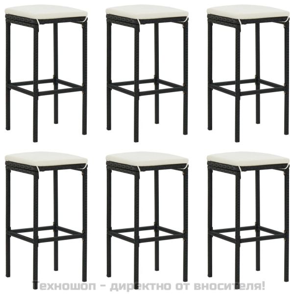 Градински бар комплект с възглавници 7 части черен полиратан