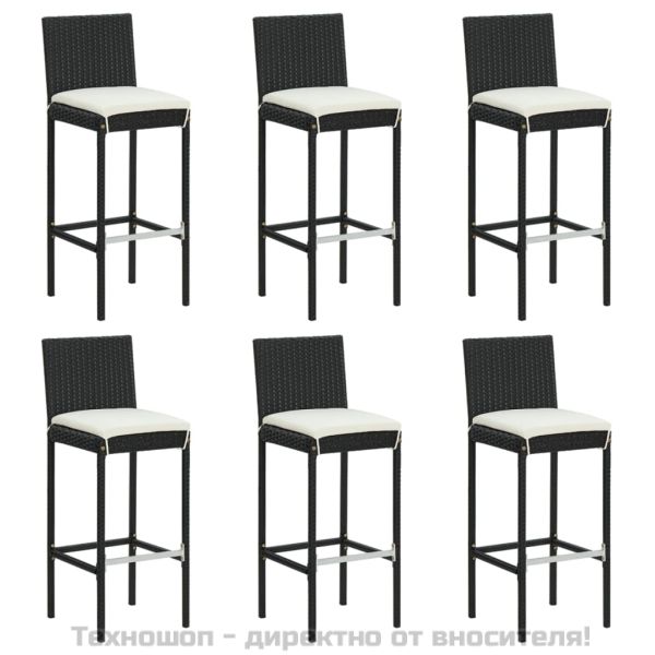 Градински бар комплект с възглавници 7 части черен полиратан