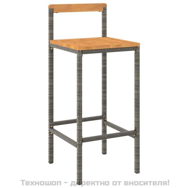 Градински бар комплект 11 части сив полиратан и акация масив