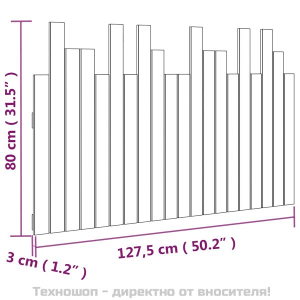 Стенна табла за спалня, сива, 127,5x3x80 см, борово дърво масив