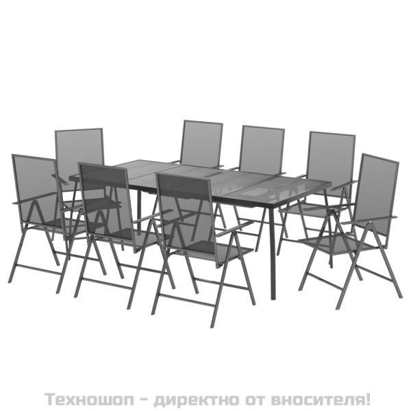 Градински трапезен комплект от 9 части, антрацит, стомана