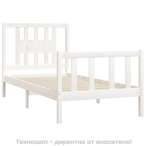 Рамка за легло с табла, бяла, борово дърво масив, 90x200 см