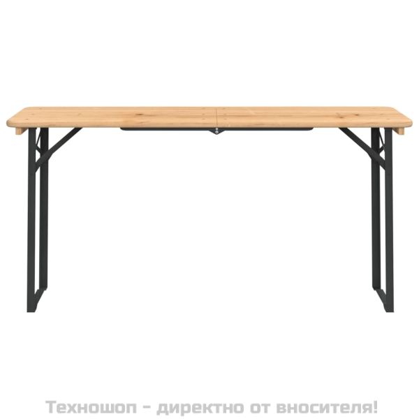 Комплект със сгъваема маса за бира от 3 части, масивна ела