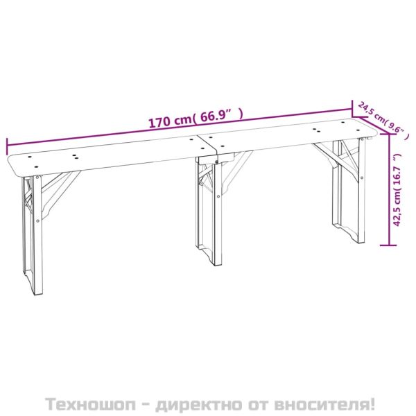 Комплект със сгъваема маса за бира от 3 части, масивна ела