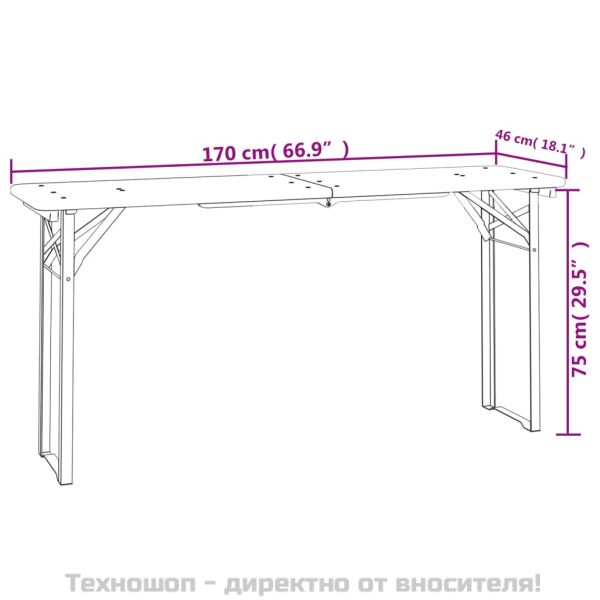 Комплект със сгъваема маса за бира от 3 части, масивна ела