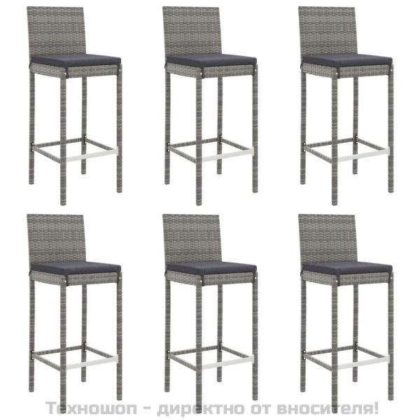 Градински бар комплект с възглавници 7 части сив полиратан