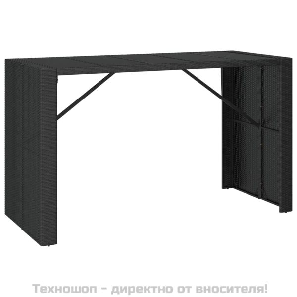 Градински бар комплект 9 части черен полиратан и акация масив