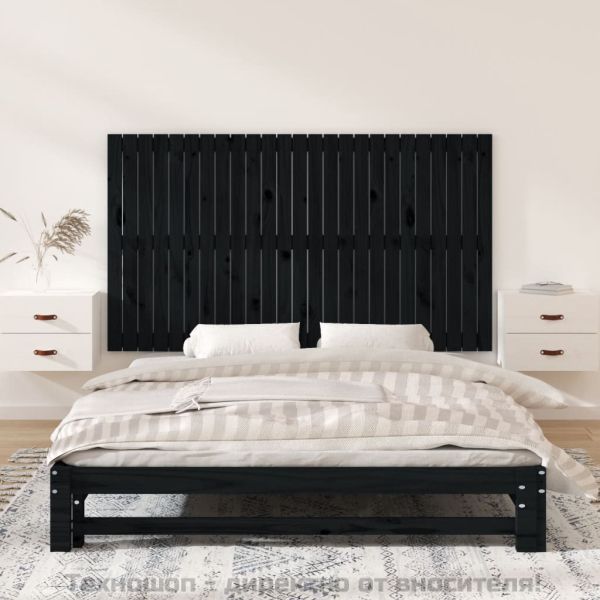 Стенна табла за спалня, черна, 159,5x3x90см, борово дърво масив