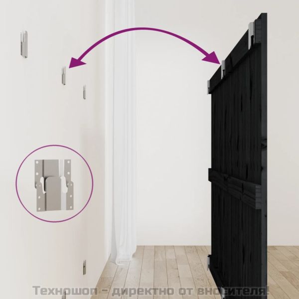 Стенна табла за спалня, черна, 159,5x3x90см, борово дърво масив